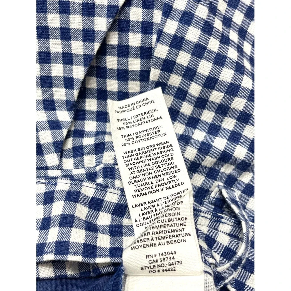 New Avec Les Filles Gingham‎ Linen Blend Belted Shorts Navy Blue White Size 8